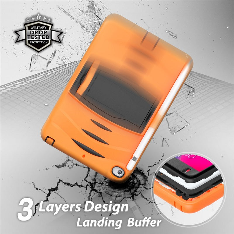 Shock Wave Design Kickstand Case Heavy Duty Rugged Anti-Fall Protection With Pencil Holder For 7.9inch iPad Mini 4/5-Orange