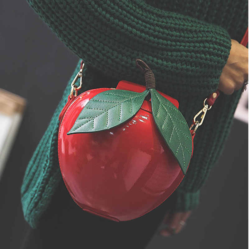 Fashion Apple Shape PU Handbag Cartoon Shoulder Bags Purse-Red