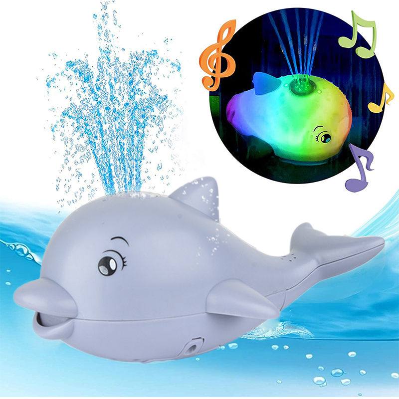 2 in 1 Dolphin Bath Toys Automatic Spray Water with Light Music for Boys Girls-Gray