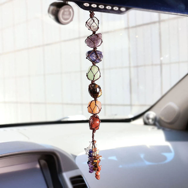 7 Chakras Healing Crystals Wall Hanger Tumbled Gemstones Tassel Spiritual Meditation Hanging Ornament/Window Ornament/Feng Shui