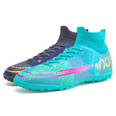 Hightop Soccer Boots Spikes Shoes Unisex Outdoor Indoor Sneaker-2Black Green