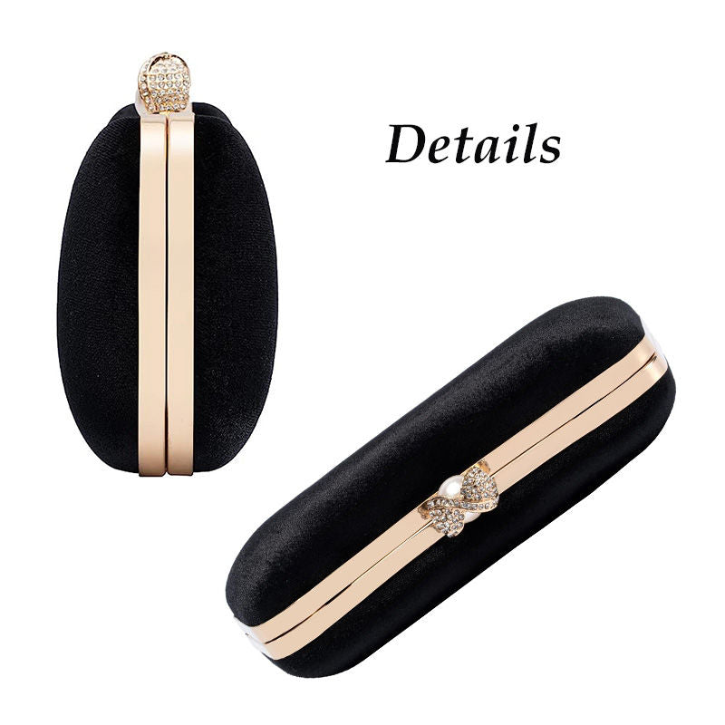 Velvet Evening Bags for Women With Flower Rhinestone Pearl for Party Wedding-Black