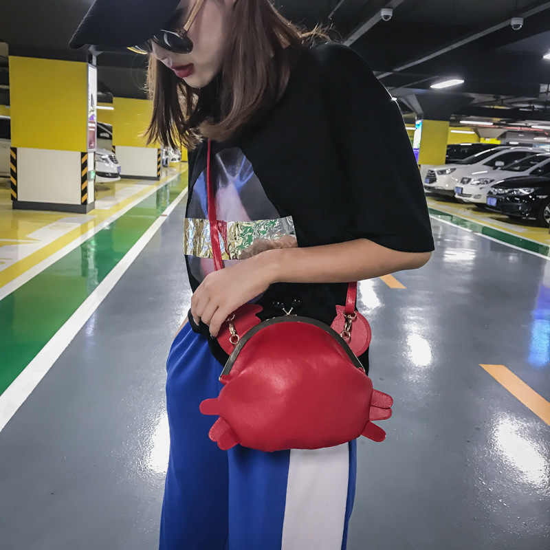 Crab Shape Handbag Novelty Detachable Shoulder Bag Women's Satchel-Red