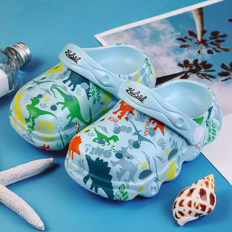 Kids Cute Cartoon Hole Shoes Little Dinosaur Beach Pool Slippers Boys and Girls-SkyBlue