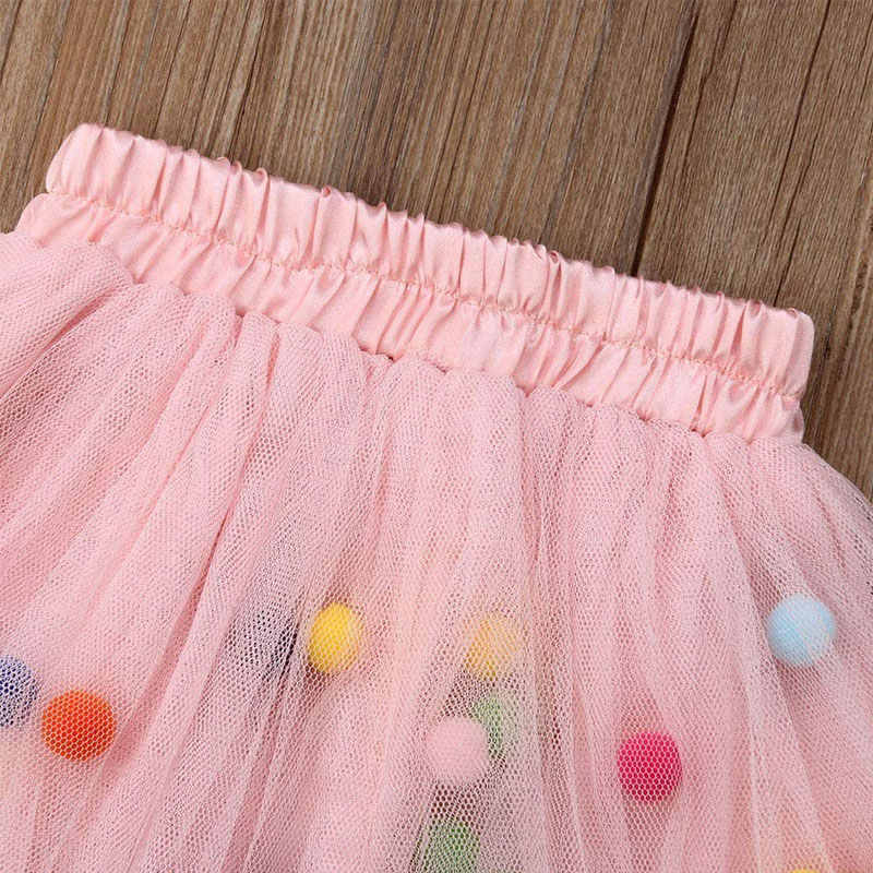 Girl Tutu Skirt Fluffy Toddler Tulle Tutus 3 Layers With Pom Pom Puff Balls-Pink