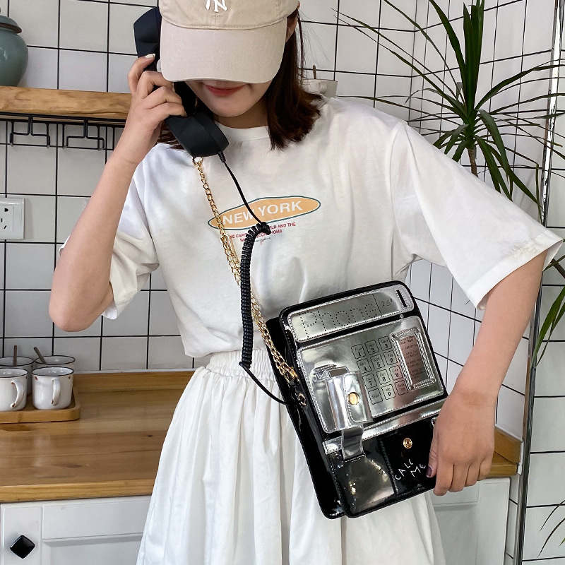 Fashion Telephone Shaped Shoulder Bag Ladies Funny Crossbody Bag-Black