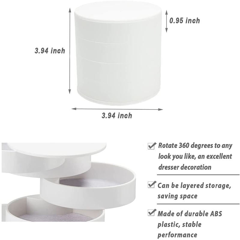 Home & LivingJewelry Storage Box 4-Layer Rotatable Jewelry Accessory Organizer Tray with Lid for Rings Bracelets -White