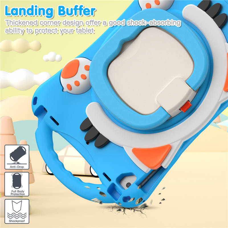 CatB Silicone Case For iPad Pro 9.7 inch Air1/2 Shockproof Shoulder Strap Handle Stand-Light Blue