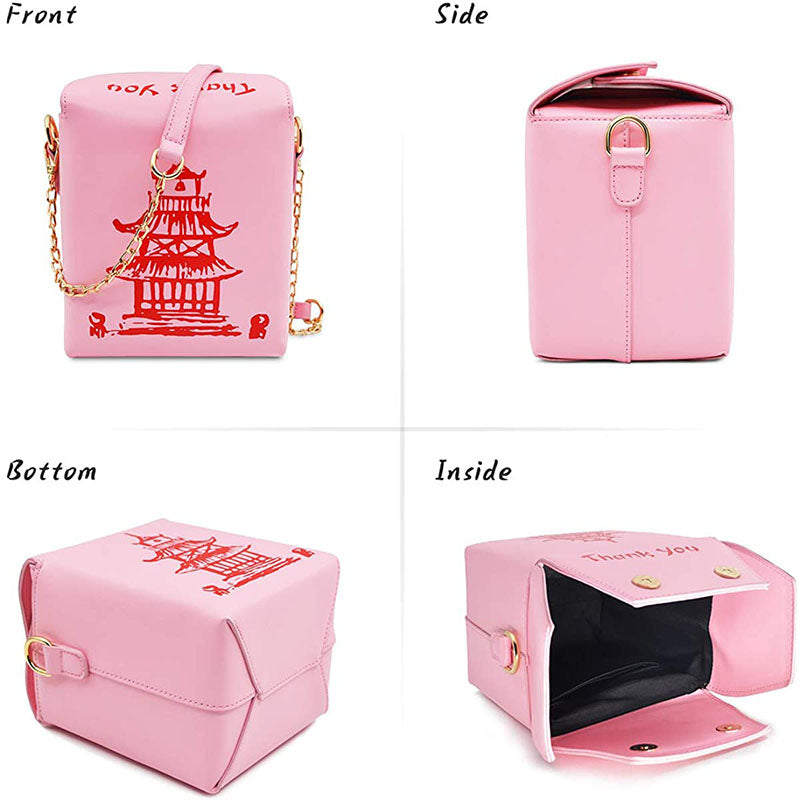Fashion Crossbody Bag Chinese Takeout Box Style Clutch Bag for Girl-Pink