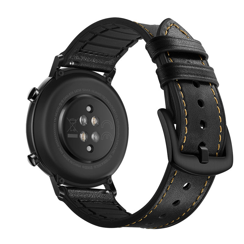 Silicone + Leather Watch Band for Apple iwatch Series SE- Black