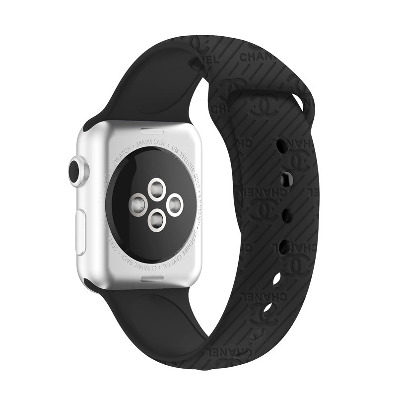 Engraved Watch Band Soft Silicone Luxury Pattern for Apple Watch-Black