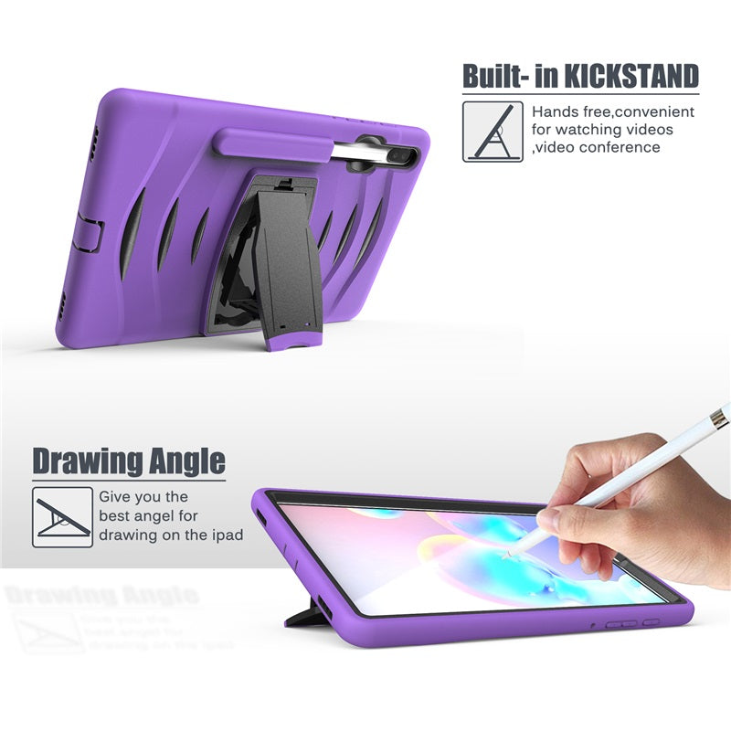Shock Wave Kickstand Case Anti-Fall Protection With Pencil Holder For Samsung Tab S6 10.5inch T860/T865/T867(2019)-Purple