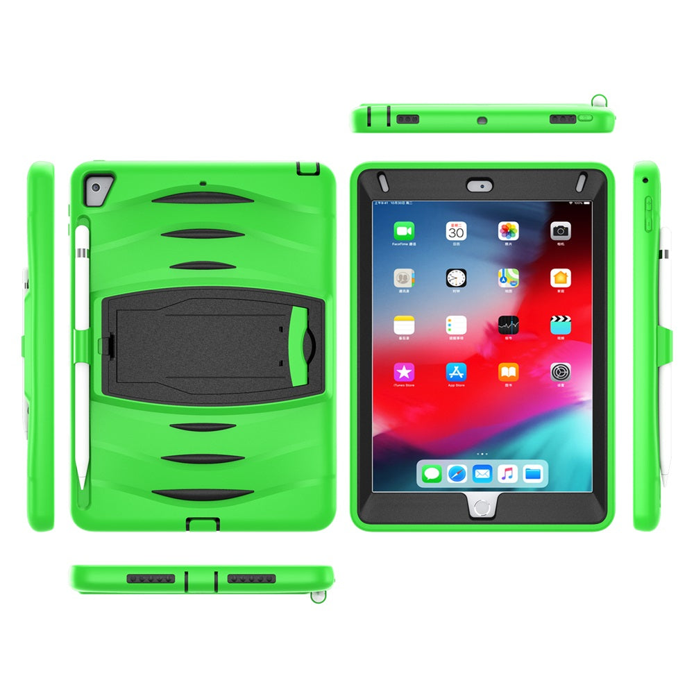 Shock Wave Kickstand Case Anti-Fall Protection With Pencil Holder For 9.7inch iPad 5/iPad 6/iPad Air2/iPad Pro9.7-Green