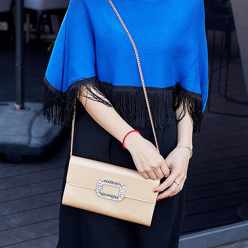 Womens Fashion Square Buckle Design Evening Bag with Chain Strap-Gold