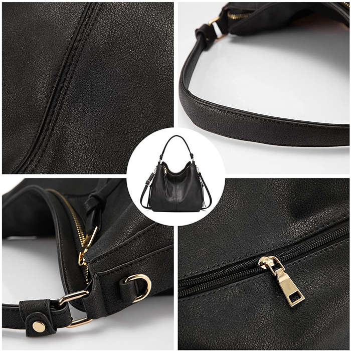 Handbags for Women Large Designer Ladies Hobo bag Bucket Purse Faux Leather-Black