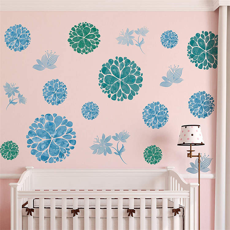 DIY Creative Blue Flowers Vines Decals Wall Stickers Home Removable Decor