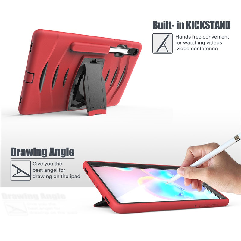 Shock Wave Kickstand Case Anti-Fall Protection With Pencil Holder For Samsung Tab S6 10.5inch T860/T865/T867(2019)-Red