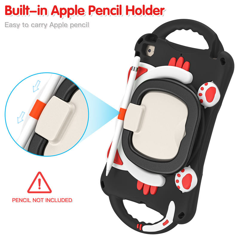 CatB Silicone Case For iPad Mini 5 4 3 2 1 Shockproof Shoulder Strap Handle Stand-Black Red
