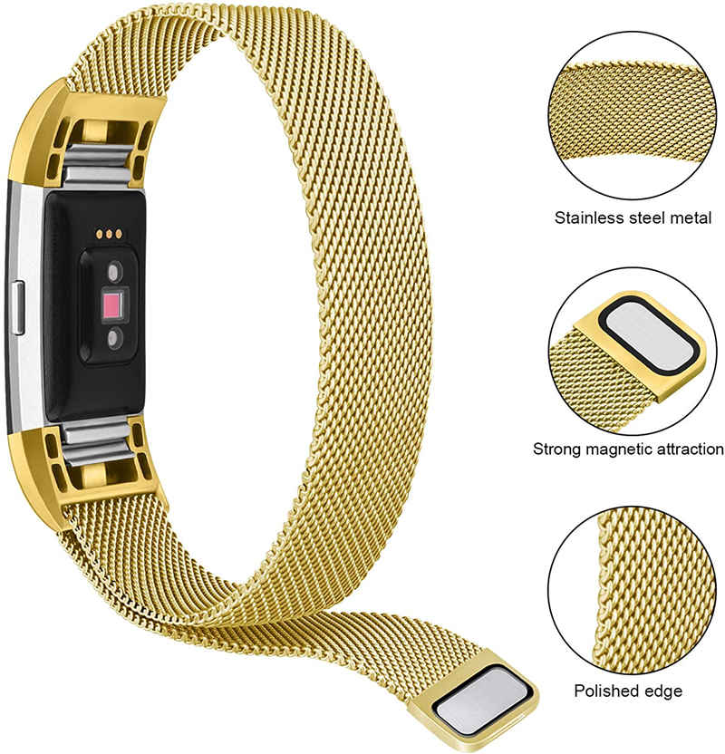 Stainless Steel Magnetic Strap For Fitbit Charge 2 Replacement Bracelets Milanese-Gold