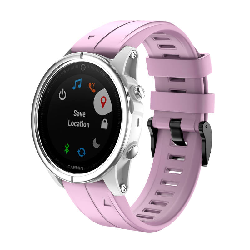 Silicone Replacement Band 20mm Quick Release Easy Fit For Garmin Fenix 5S/5S Plus/6S/6S Pro Smartwatch Black Steel Buckle-Pink