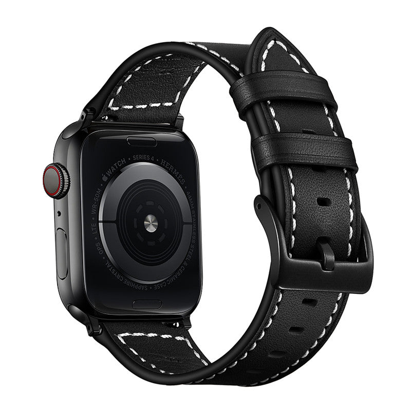 22mm Classic line leather watchband For Samsung Galaxy Watch/Huawei Watch (Black)