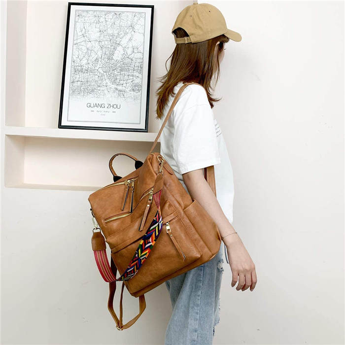 Women's Fashion Purse Backpack Multipurpose Design Backpack PU Leather Travel bag-Brown