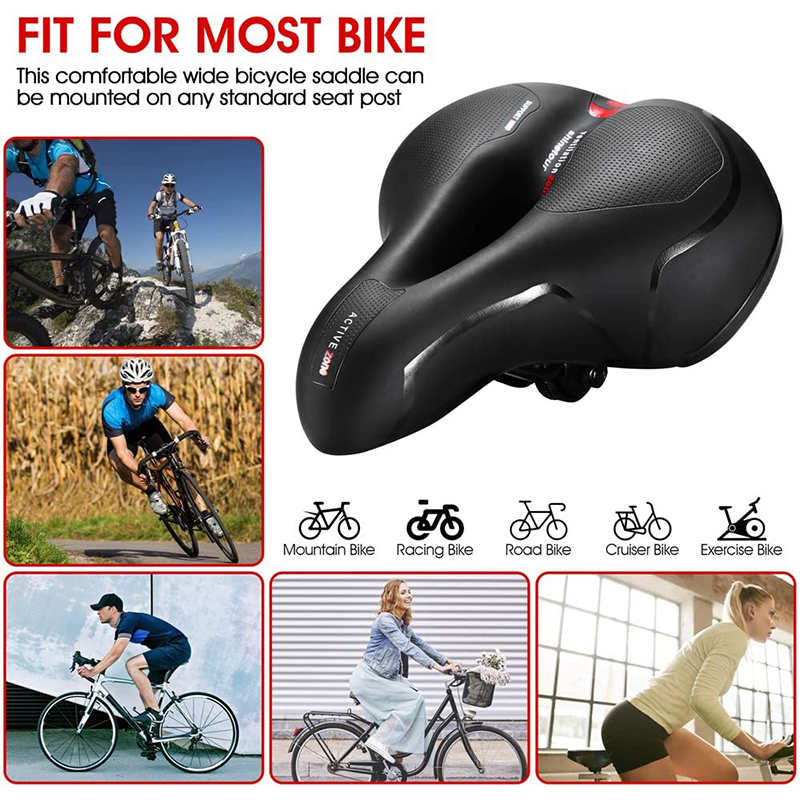 Comfortable Bike Seat Cushion with Dual Shock Absorbing Ball Reflective Strip-BlackBlue