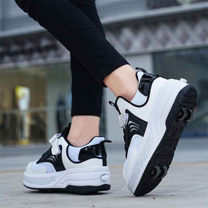Ultralight Sneaker Roller Skate Shoes with Quad Roller for Children-Black