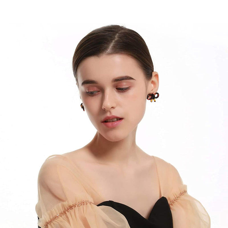 Pair Of Acrylic Tiny Bow Stud Earring-Dark Brown