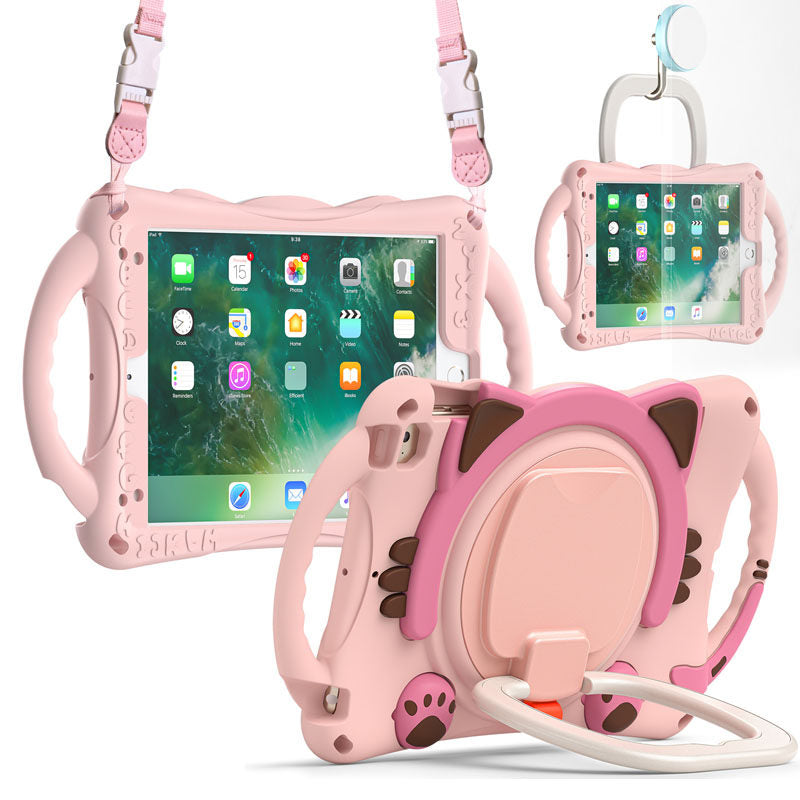 CatB Silicone Case For iPad Mini 5 4 3 2 1 Shockproof Shoulder Strap Handle Stand-Pink