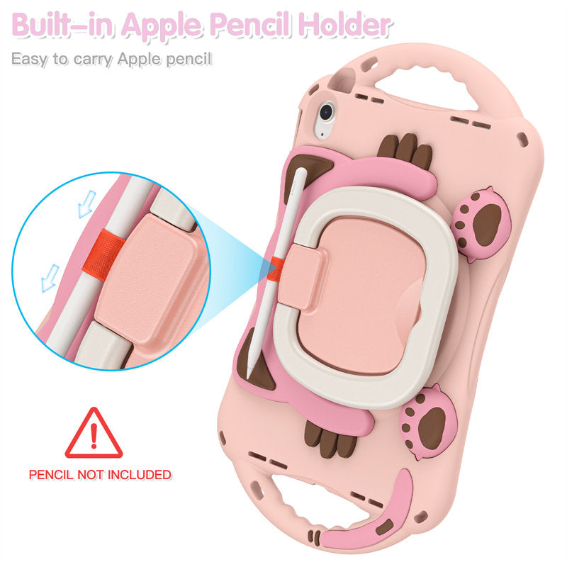 Cat Tablet Case For iPad 10th Kids Friendly with Handle Stand-Pink