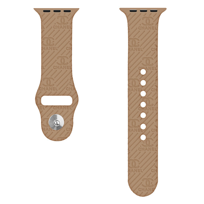 Engraved Watch Band Soft Silicone Luxury Pattern for Apple Watch-Brown