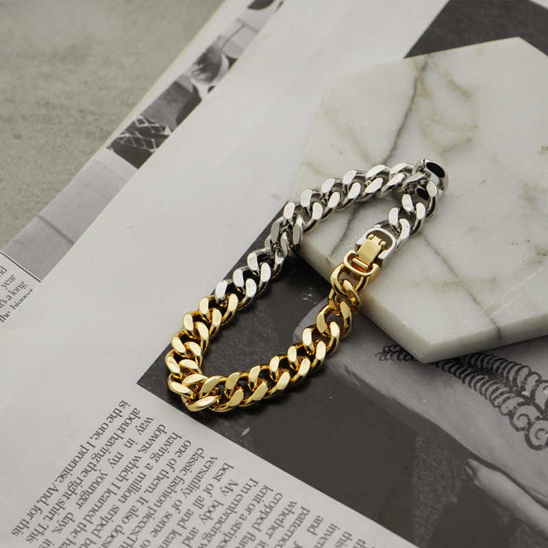 2 Tone Stainless Steel Cuban Bracelet for Women and Men