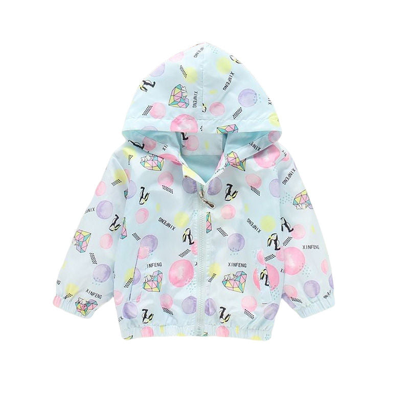 Girls Rain Jackets Lightweight Hooded Cotton Raincoats Windbreakers for Kids-BlueBalloon