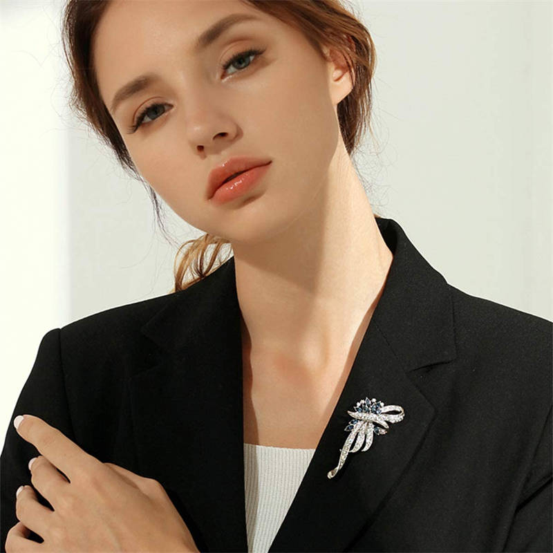 Rhinestone Crystal Brooch Flower Pin for Women-DarkBlue