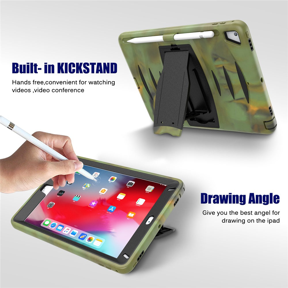 Shock Wave Kickstand Case Anti-Fall Protection With Pencil Holder For 9.7inch iPad 5/iPad 6/iPad Air2/iPad Pro9.7-Camouflage