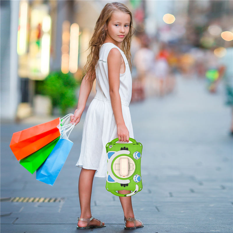 CatA iPad Silicone Case For iPad 10.2 Air10.5 Pro10.5 Built-in Handle Stand With a Strap-Green