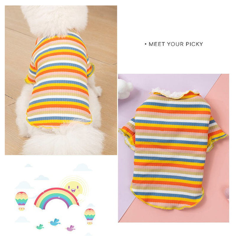 Turtleneck Pet Sweatshirt Striped Fleece Lined Warm Dog Pullover-Yellow