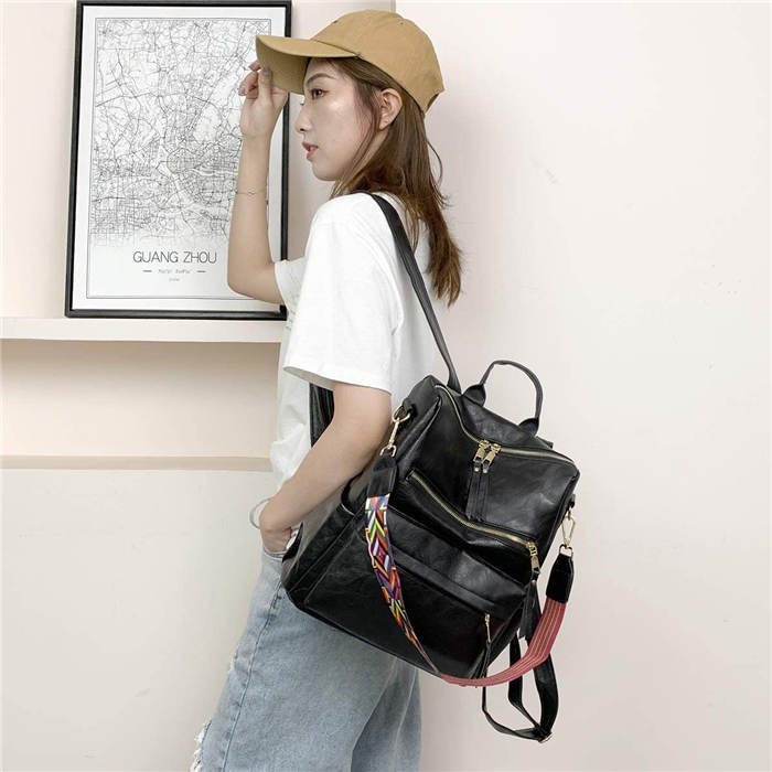 Women's Fashion Purse Backpack Multipurpose Design Backpack PU Leather Travel bag-Black