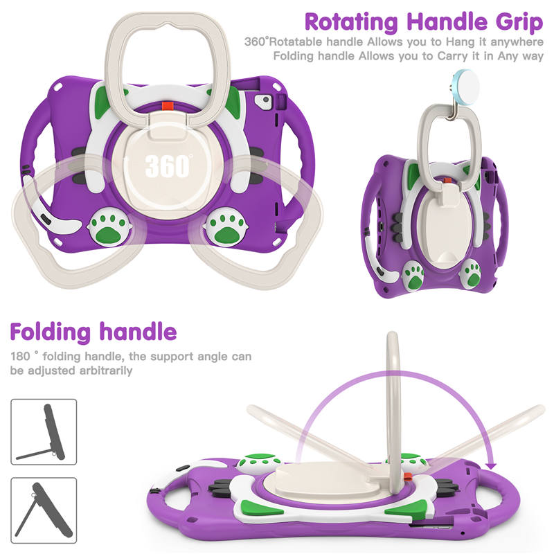 CatB Silicone Case For iPad Pro 9.7 inch Air1/2 Shockproof Shoulder Strap Handle Stand-Purple