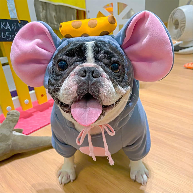 Dogs Hoodie Sweatshirt Big Ear Mouse Warm Coat for Small Medium Dog-Grey