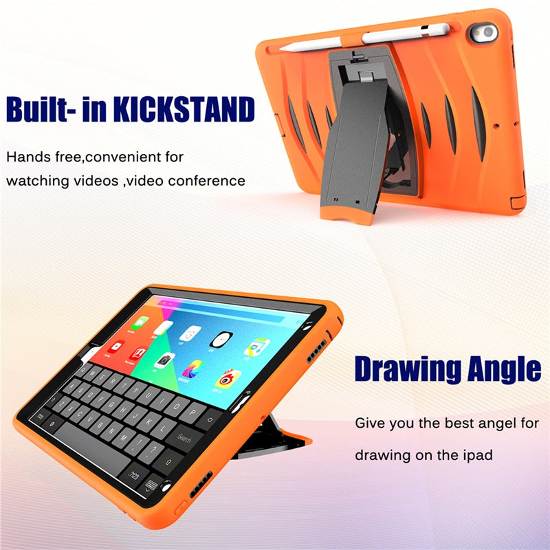 Shock Wave Kickstand Case Anti-Fall Protection With Pencil Holder For 10.5inch iPad Air3/iPad Pro10.5-Orange