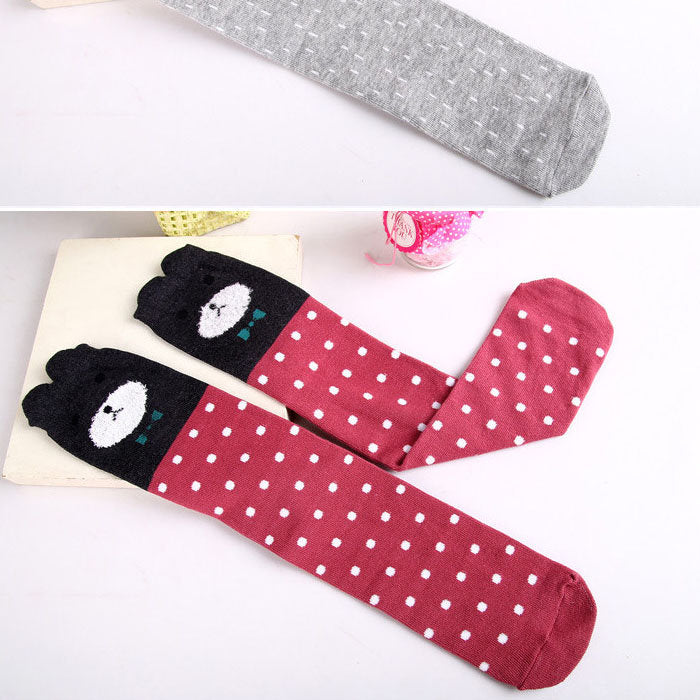 8 Pcs Cartoon Animal Girls Knee High Socks Cotton Mid Calf Long Boot Socks