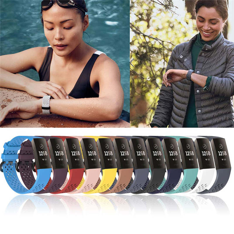 Watch Band for Fitbit Charge 3 Waterproof Band with Breathable Holes for Women Men-Red