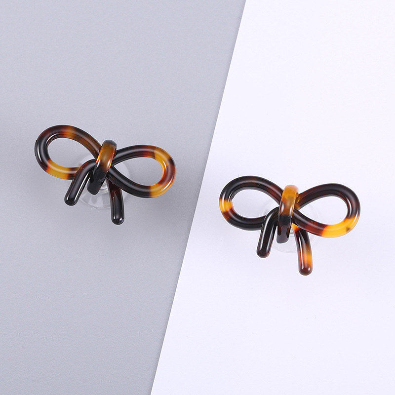 Pair Of Acrylic Tiny Bow Stud Earring-Dark Brown