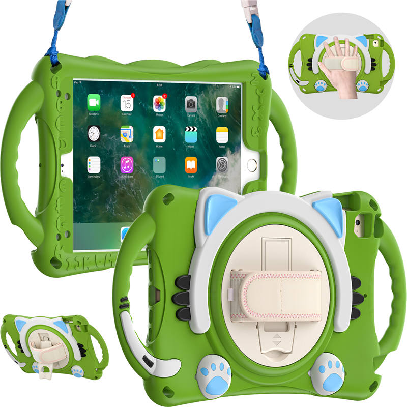 CatA iPad Silicone Case For iPad Mini 5 4 3 2 1 Built-in Handle Stand With a Strap-Green
