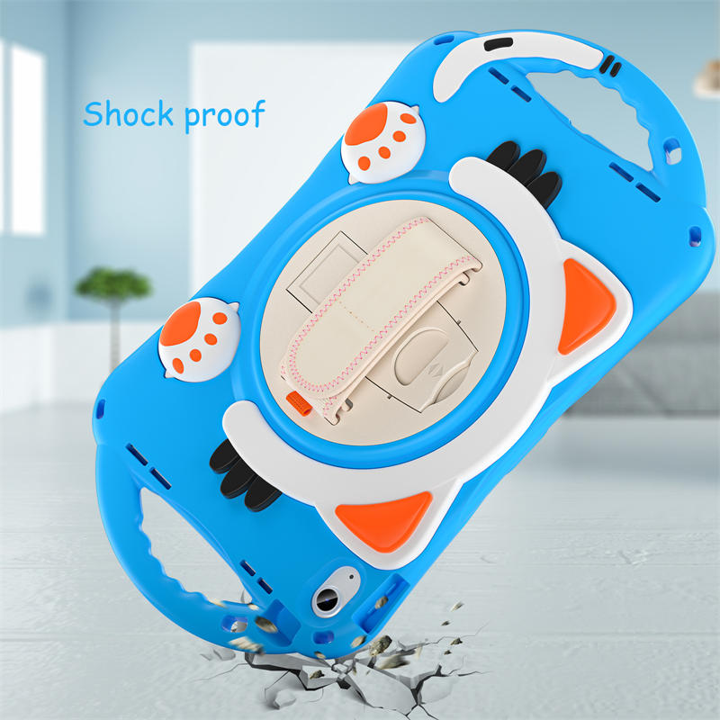 Cat Tablet Case For iPad 10th Rugged with Shoulder Strap-LightBlue