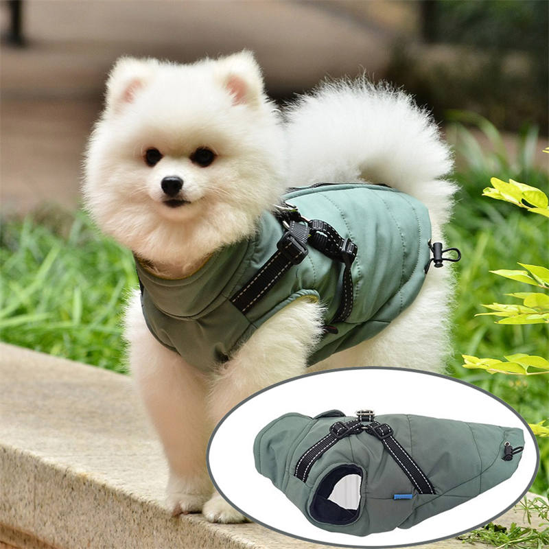 Dog Vest Harness for Winter Windproof Fleece Lined Warm Puppy Jacket-Green