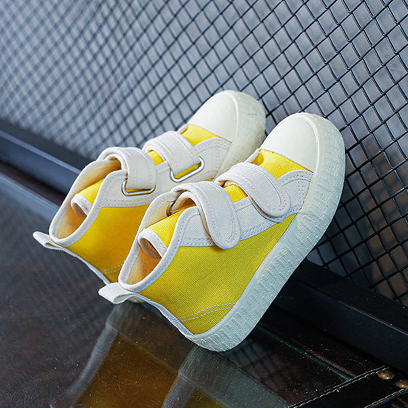 Unisex-Child Canvas Sneakers High Top Velcro Closure Boots-Yellow