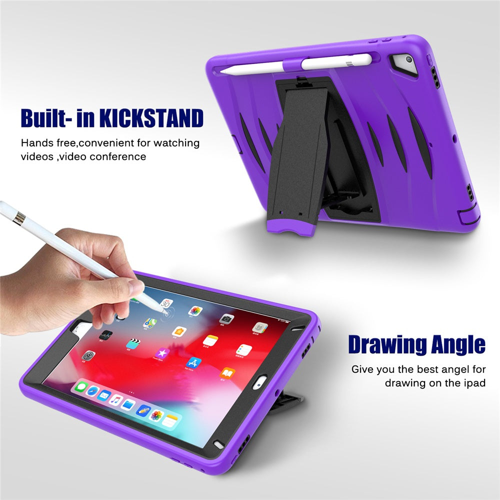 Shock Wave Kickstand Case Anti-Fall Protection With Pencil Holder For 9.7inch iPad 5/iPad 6/iPad Air2/iPad Pro9.7-Purple